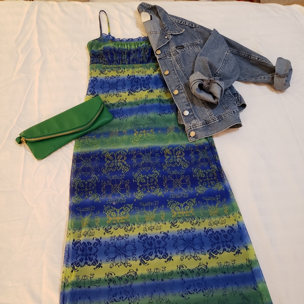 Colorful print spaghetti strap maxi summer dress